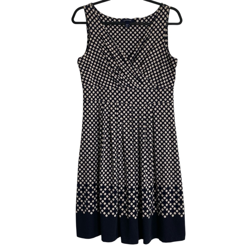 Lands’ End Black & Tan Polka Dot Midi Dress Size Small